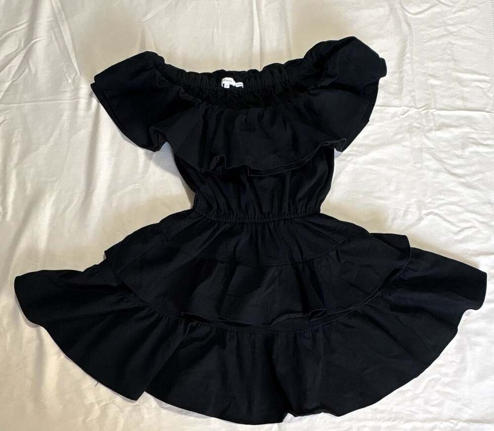 Rhode Black Off-Shoulder Tiered Ruffle Mini Dress